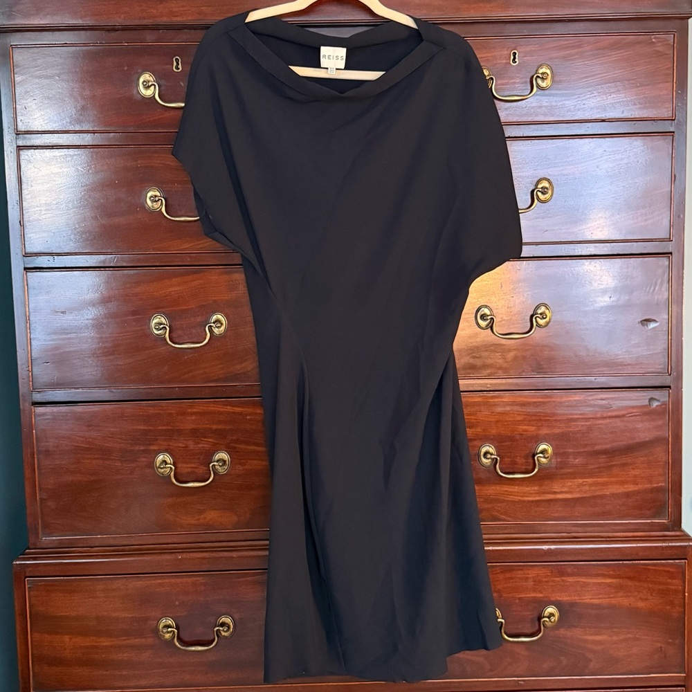 Reiss Navy Blue Short Sleeve Dolman Sleeve Boatneck Dress